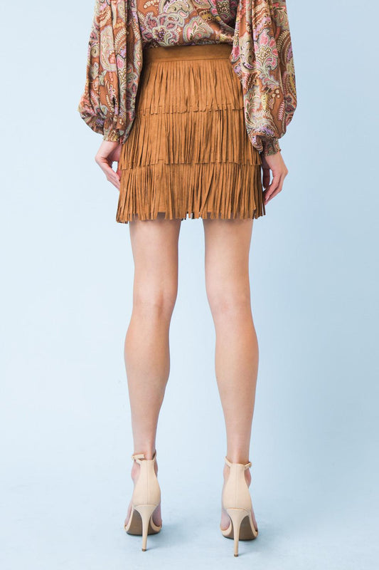 She Deserves A Crown Fringe Mini Skirt With Side Zipper Faux Suede