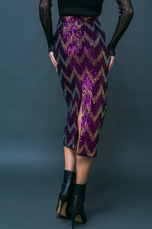 Be Happy Friend Sequined Midi Skirt With Back Zipper Closure