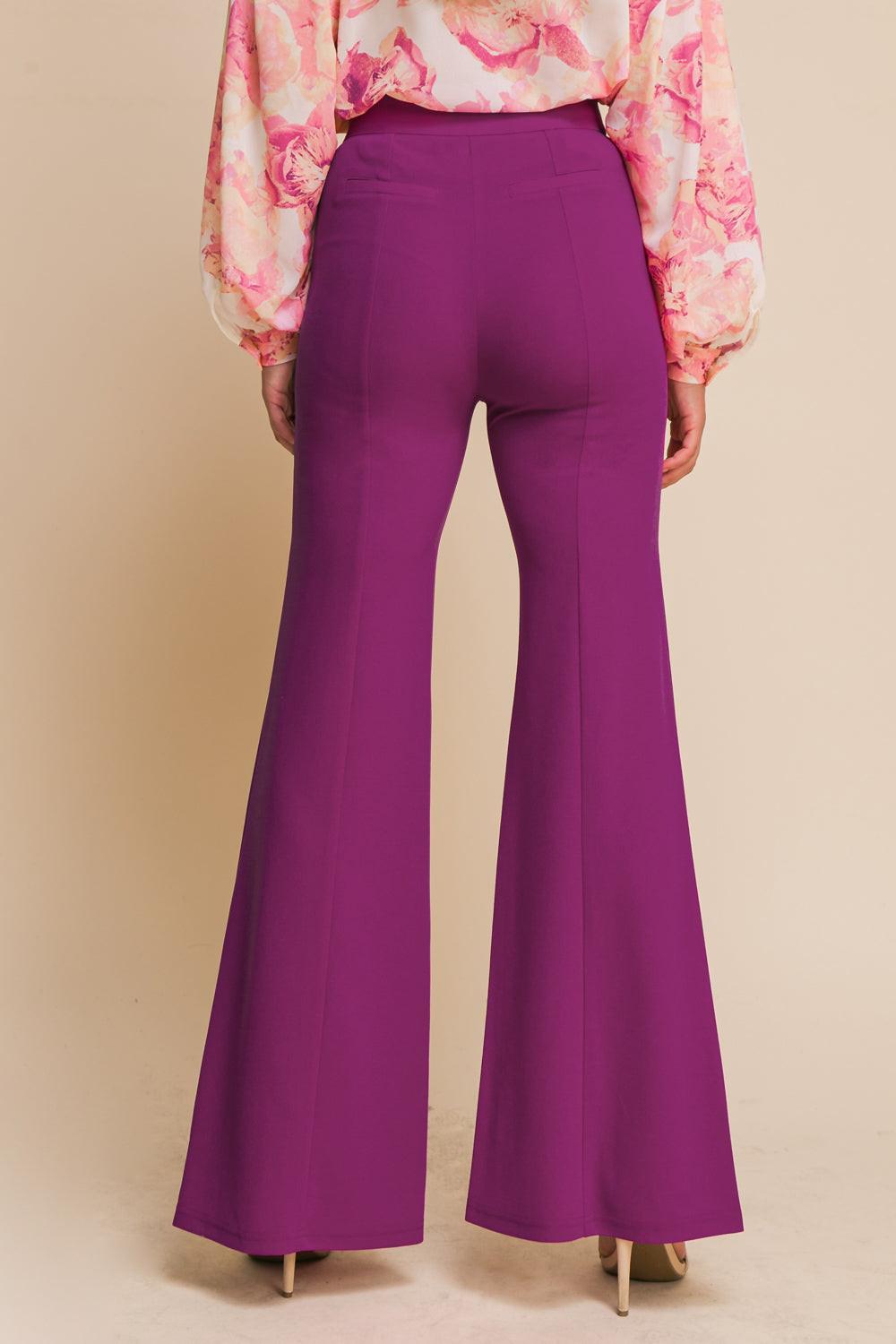 Hey Darling Woven Flare Pants With Center Seam And Slit Bottom