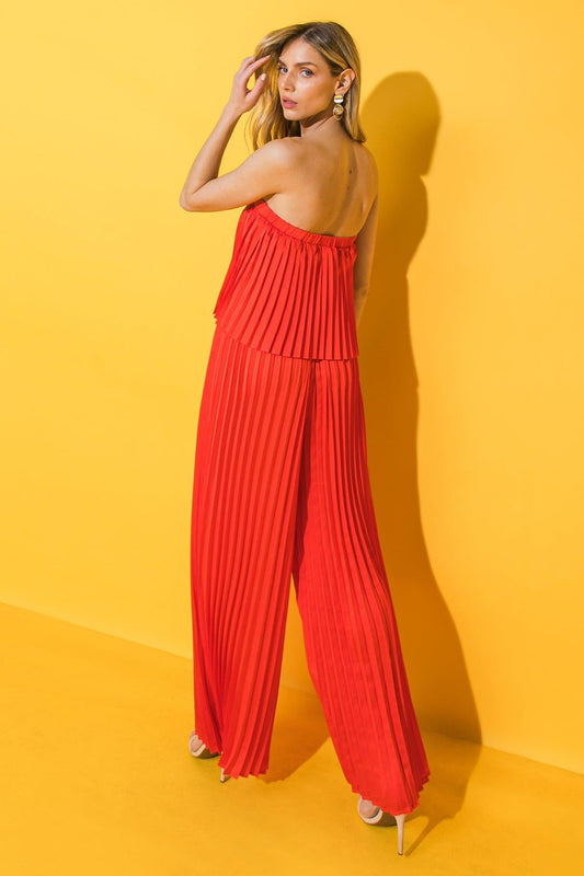 My Red Tomato Woven Jumpsuit With Straight Neckline And Self Sash Tie Wide Leg