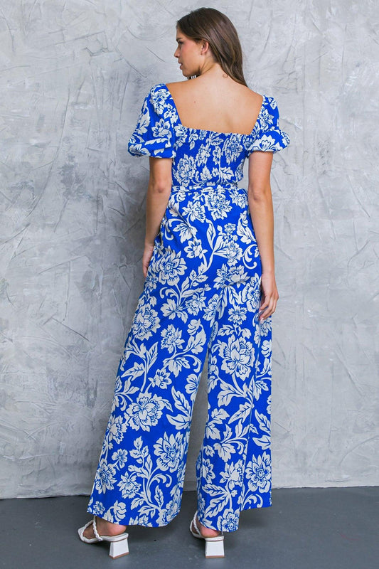 Someone You Loved Woven Jumpsuit With Smocked Bodice Wide Leg And Self Tie