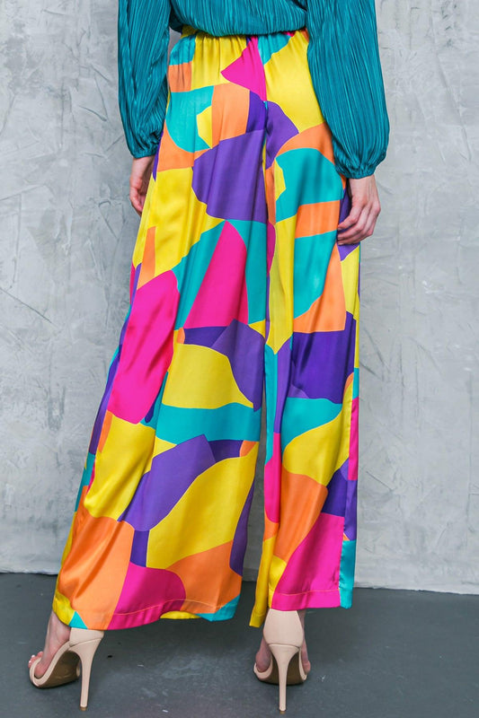 Follow The Flow Woven Pants Wide Leg With Elastic Waist And Tie