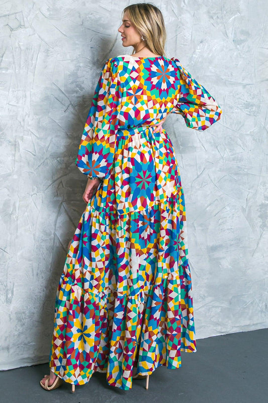 Everything I Love Printed Woven Maxi Dress With Surplice Neckline