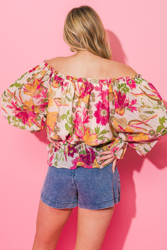Sweetest Escape Woven Top Off Shoulder Ruffle Peplum