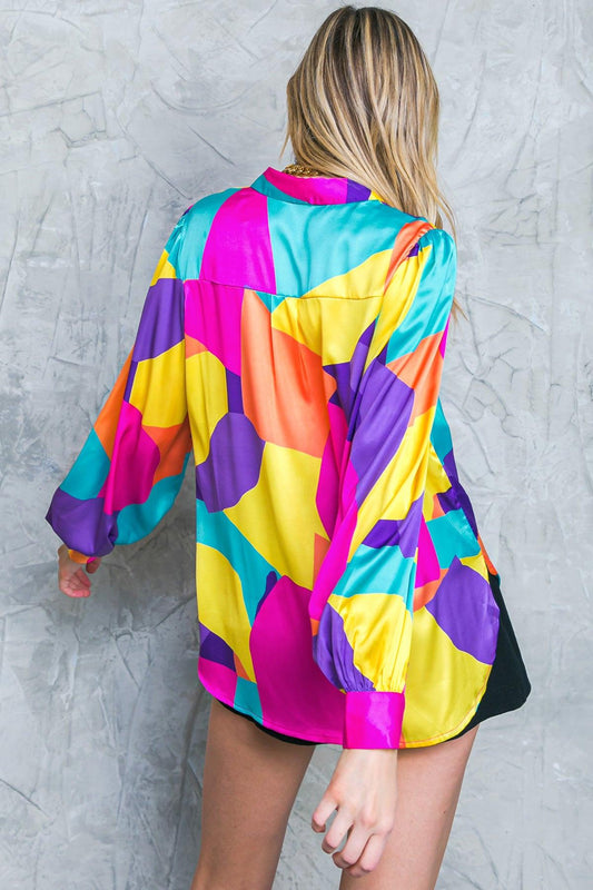 Follow the Flow Woven Top Printed Button Down Shirt With Long Sleeves