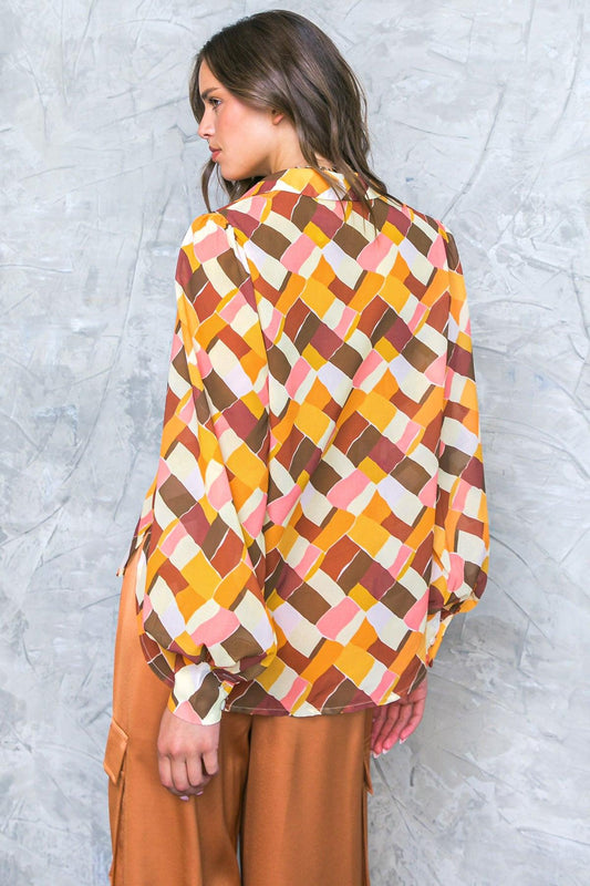 Enjoy Each Day Woven Top With Shirt Collar And Button Down Front