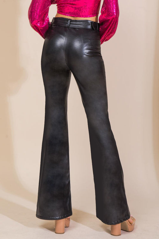 Hope You Know Faux Leather Pants With Flared Leg And Self Belt
