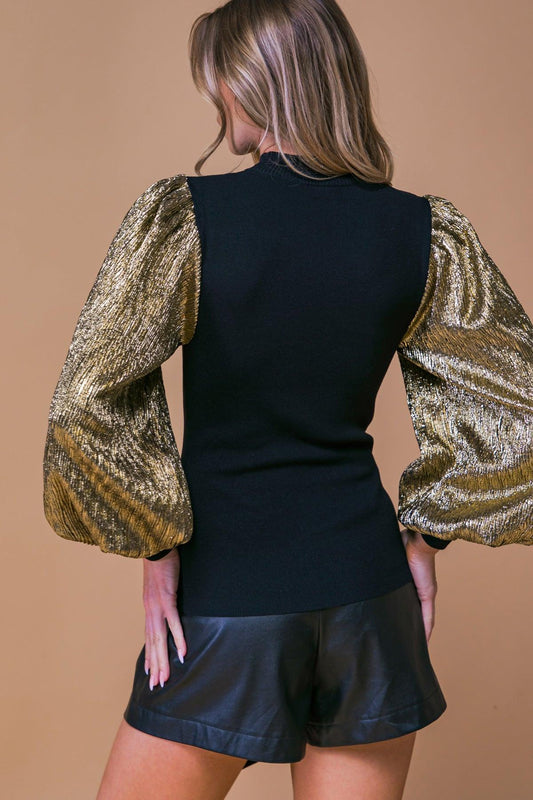 Lovely Essence Mock Neck Sweater Top With Contrasting Hue Long Sleeves