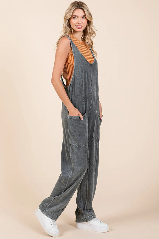 Mittoshop Mineral Wash Relaxed Fit Sleeveless Harem Jumpsuit-Soul Flow Apparel