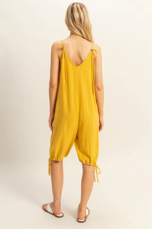 HYFVE V-Neck Pocket Detail Side Tie Hem Romper-Soul Flow Apparel