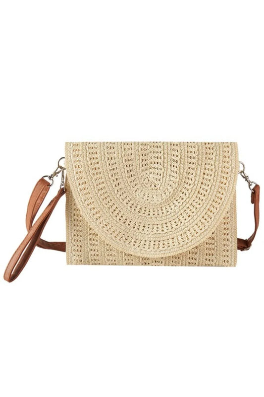 Fame Woven Pattern Straw Crossbody Bag-Soul Flow Apparel