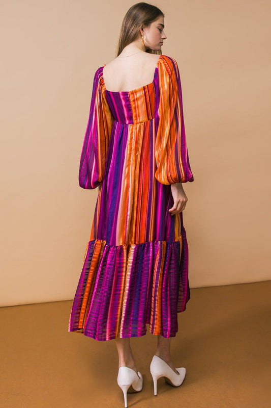 Everything You Needed Woven Midi Dress Printed Square Neckline Long Sleeve