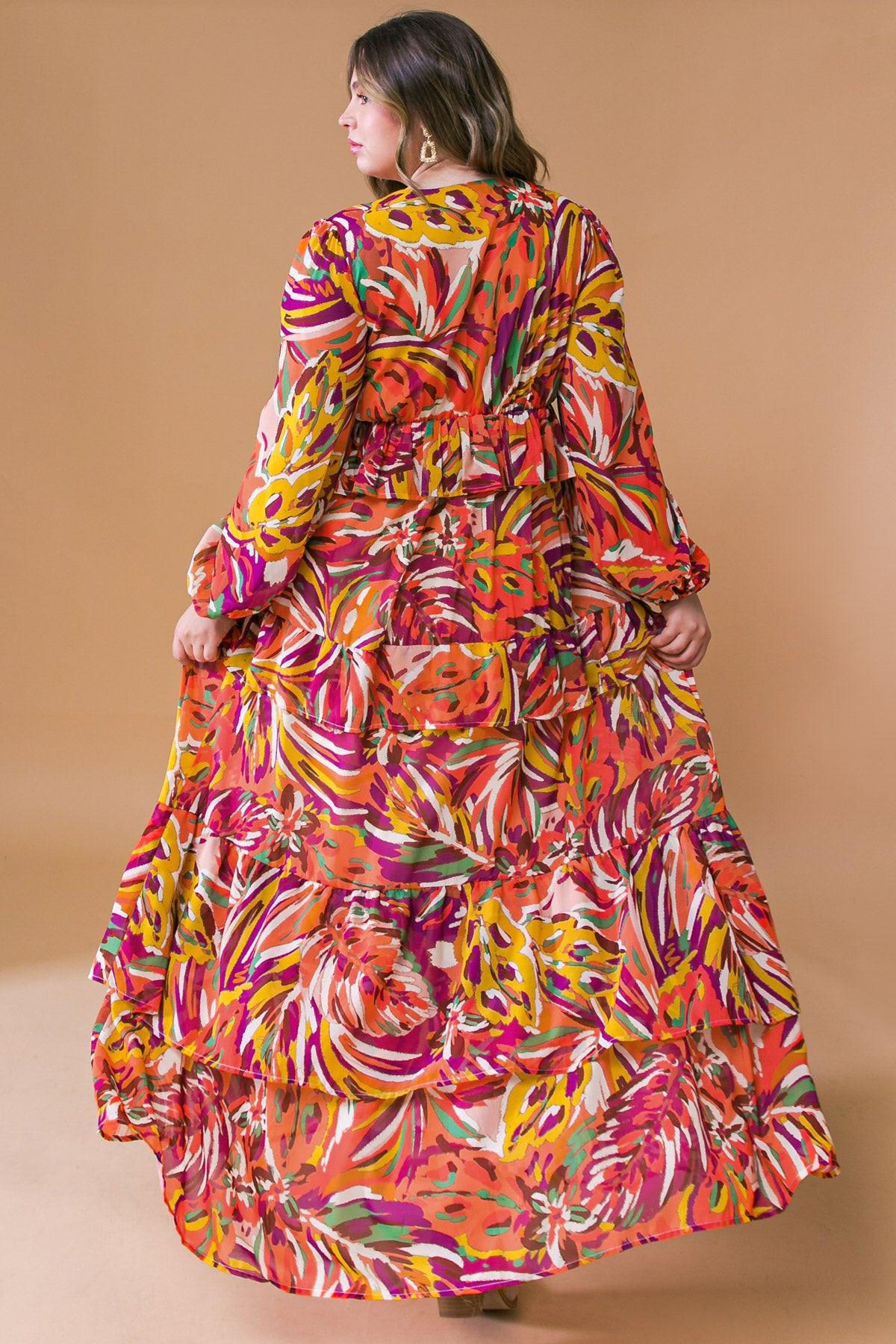 Wonderful Soul Woven Maxi Dress With V Neck Elastic Waist And Long Sleeves