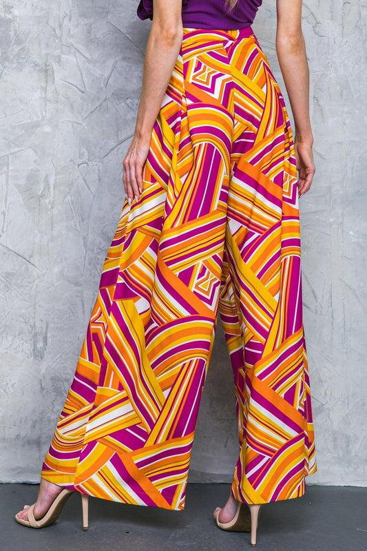 Lively Cham Printed Woven Pants With Pleated Front And Side Zip Closure