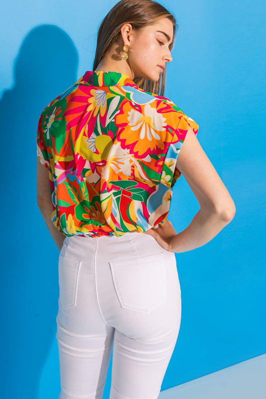 Sweet Dreams Floral Woven Top Lightweight Breathable Shirt Collar V Neck