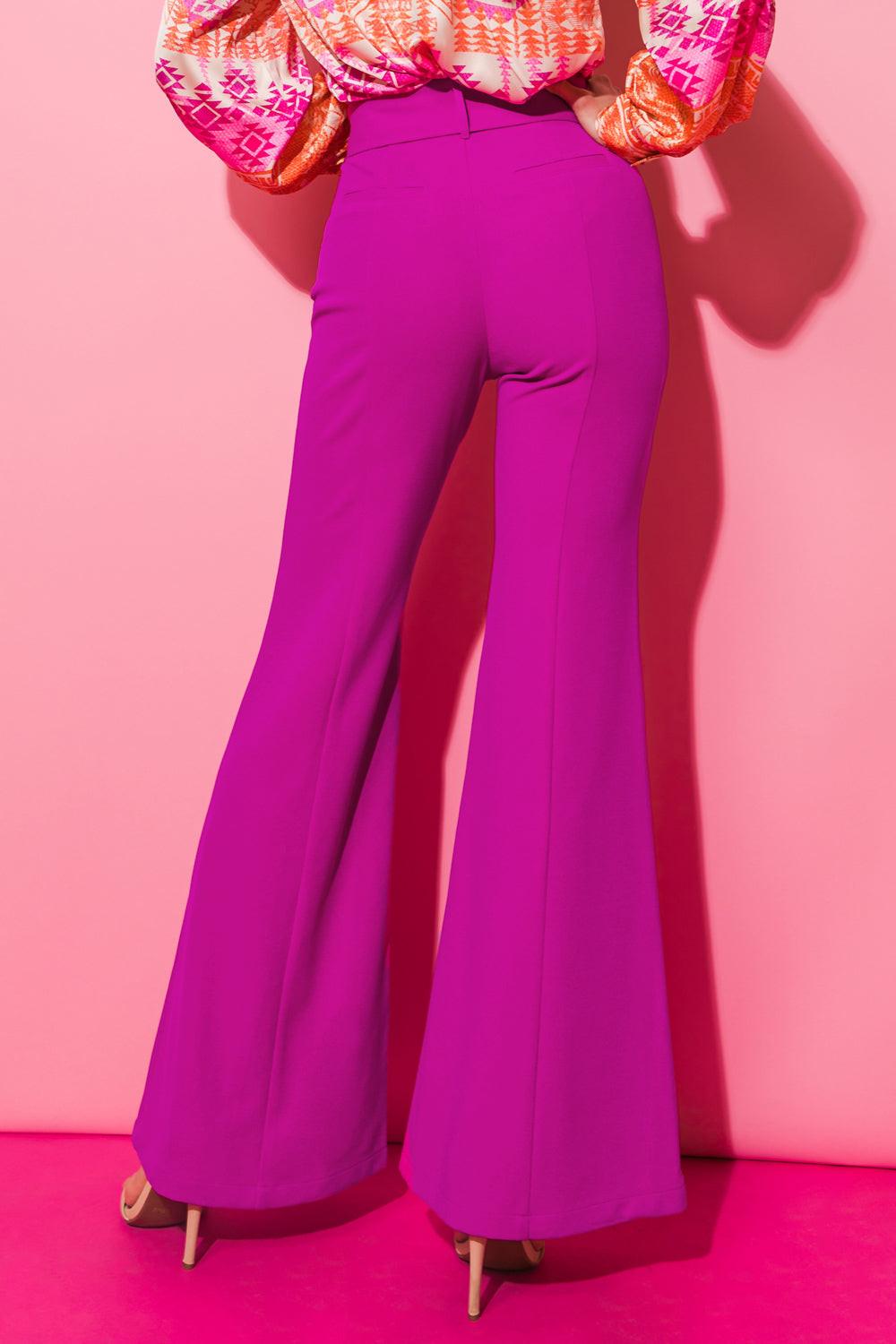 Countdown The Hours Woven Bell Bottom Flared Pants With Self Belt And Pockets
