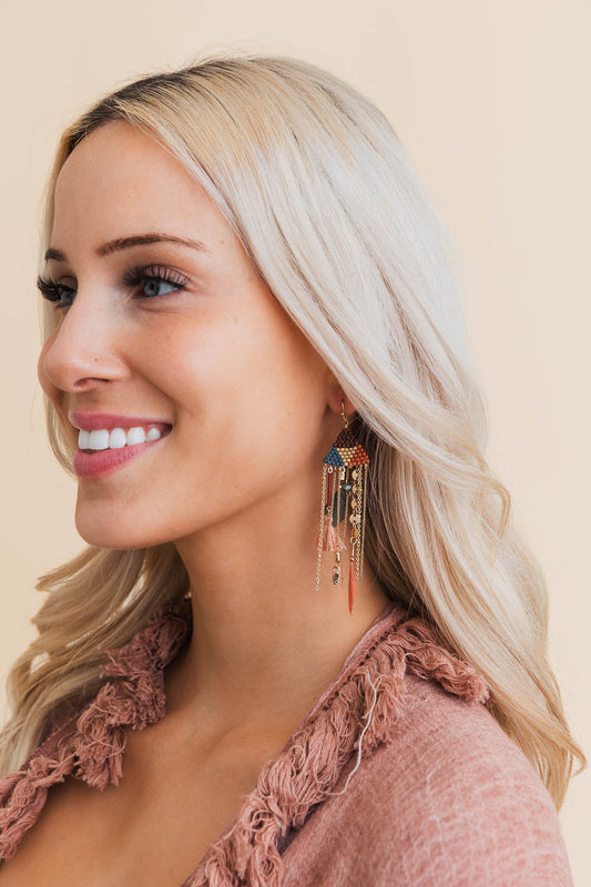 Boho Dreams Beads & Feathers Cascade Earrings-Soul Flow Apparel