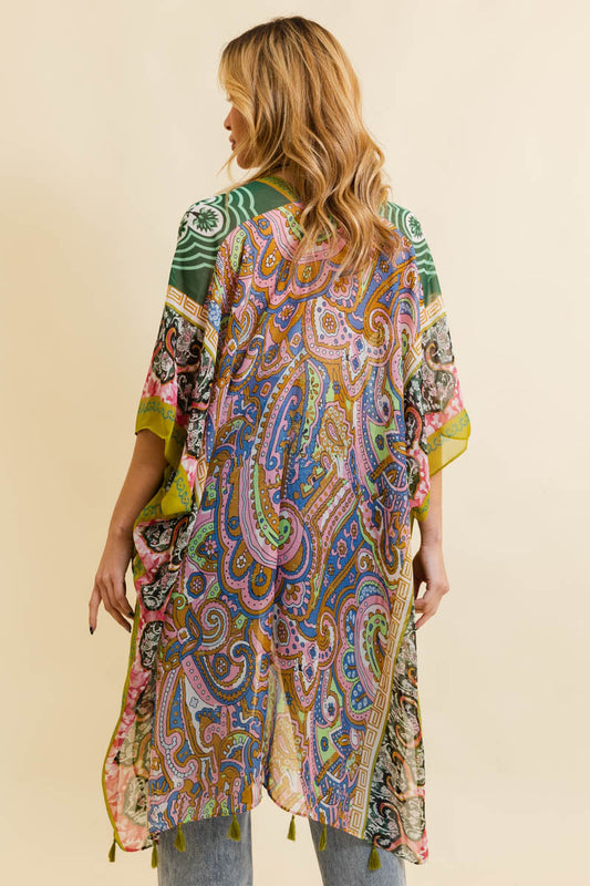 Free Spirit Cinched Sleeve Paisley Kimono-Soul Flow Apparel