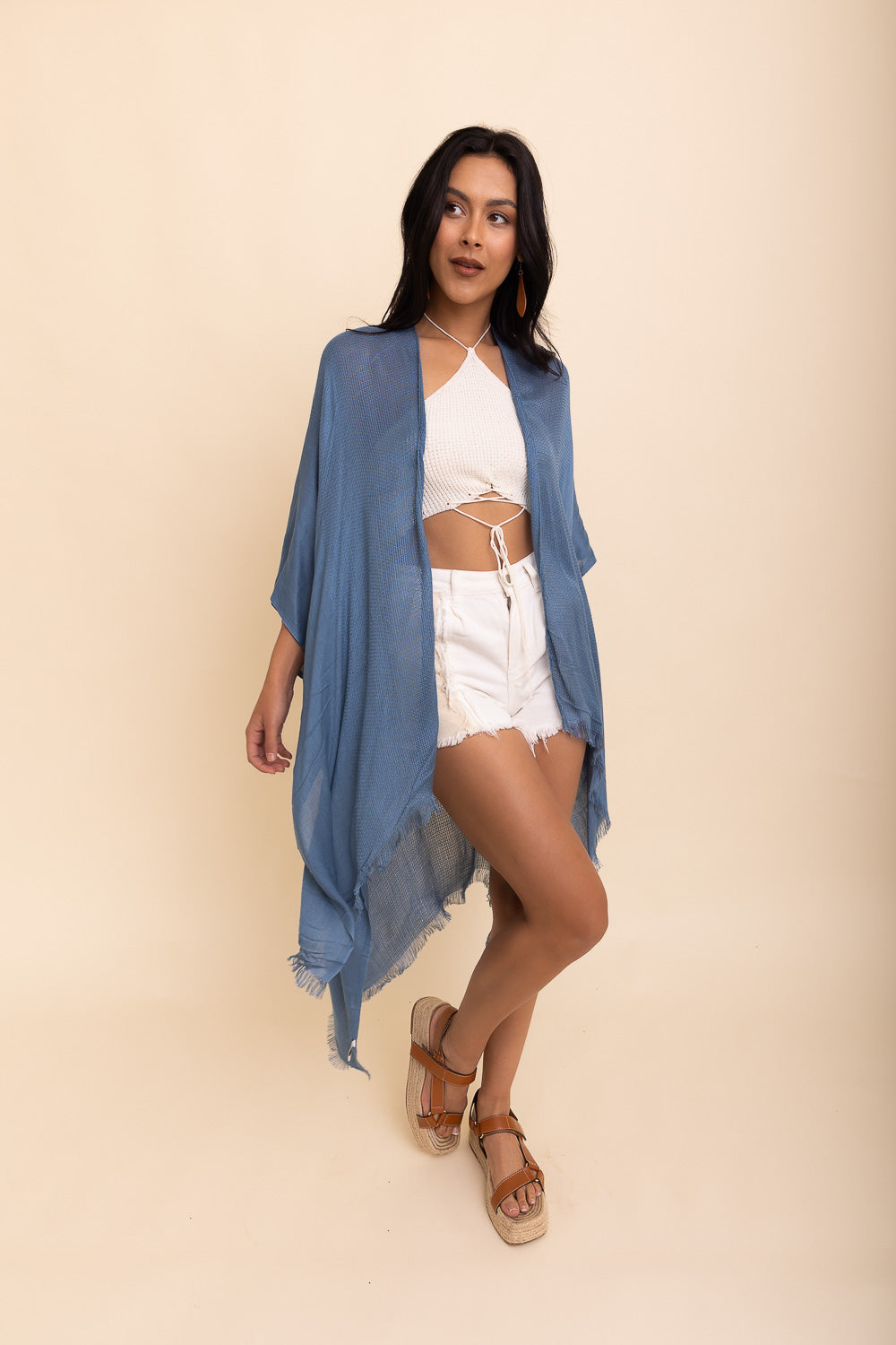 Sun-kissed Breeze Frayed Trim Kimono-Soul Flow Apparel