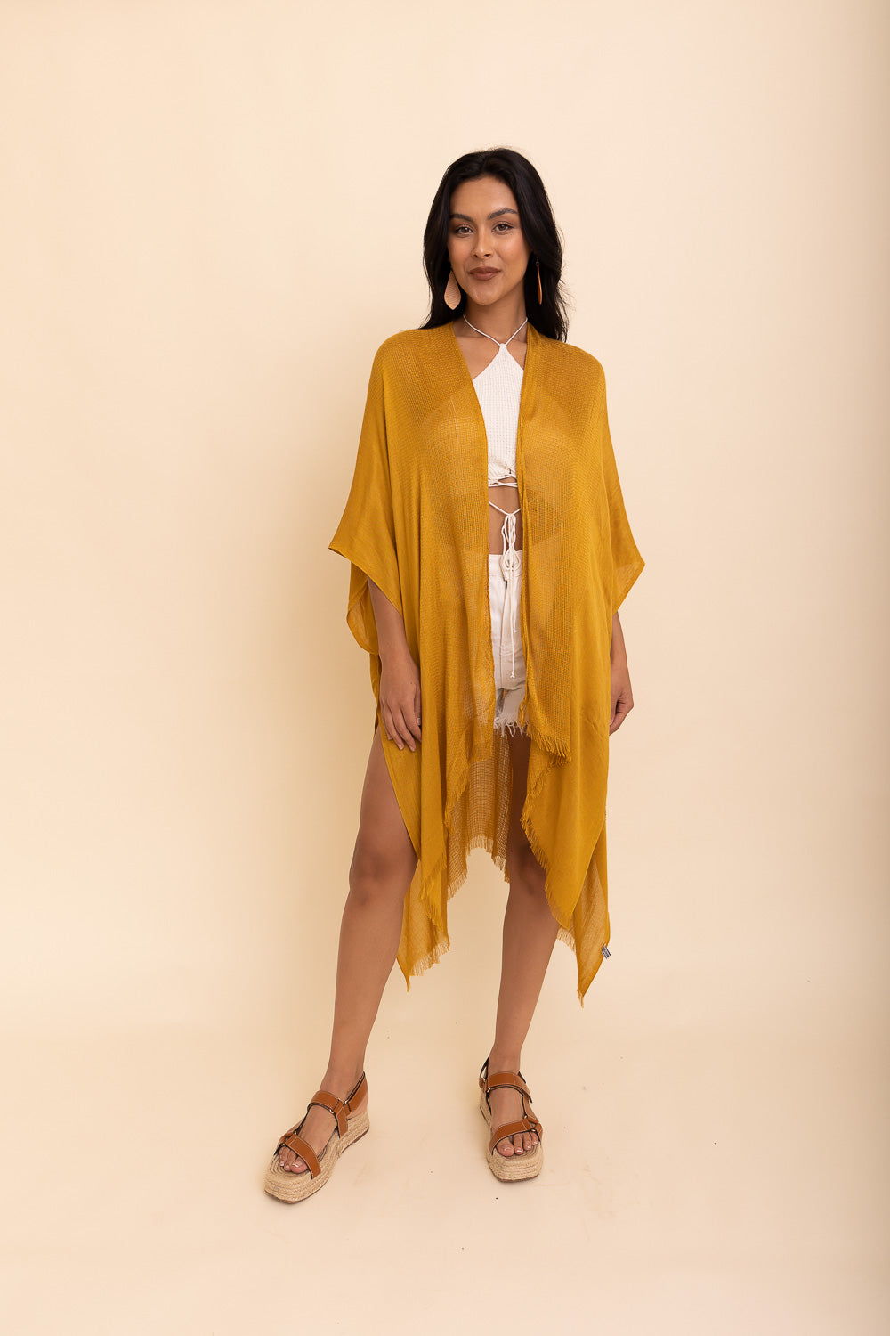 Sun-kissed Breeze Frayed Trim Kimono-Soul Flow Apparel