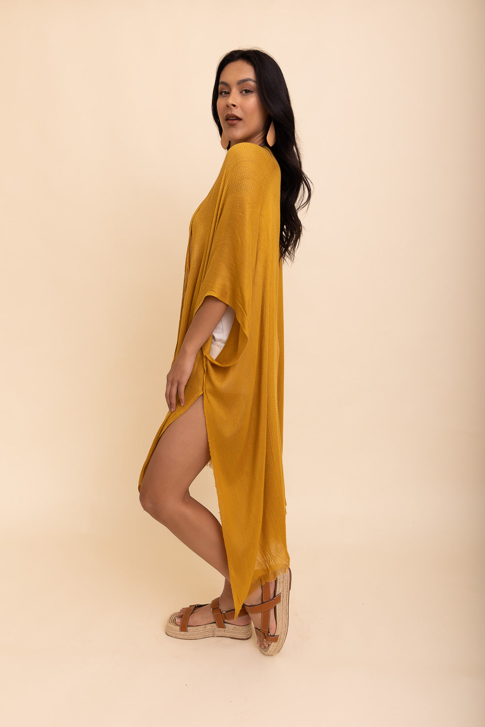 Sun-kissed Breeze Frayed Trim Kimono-Soul Flow Apparel