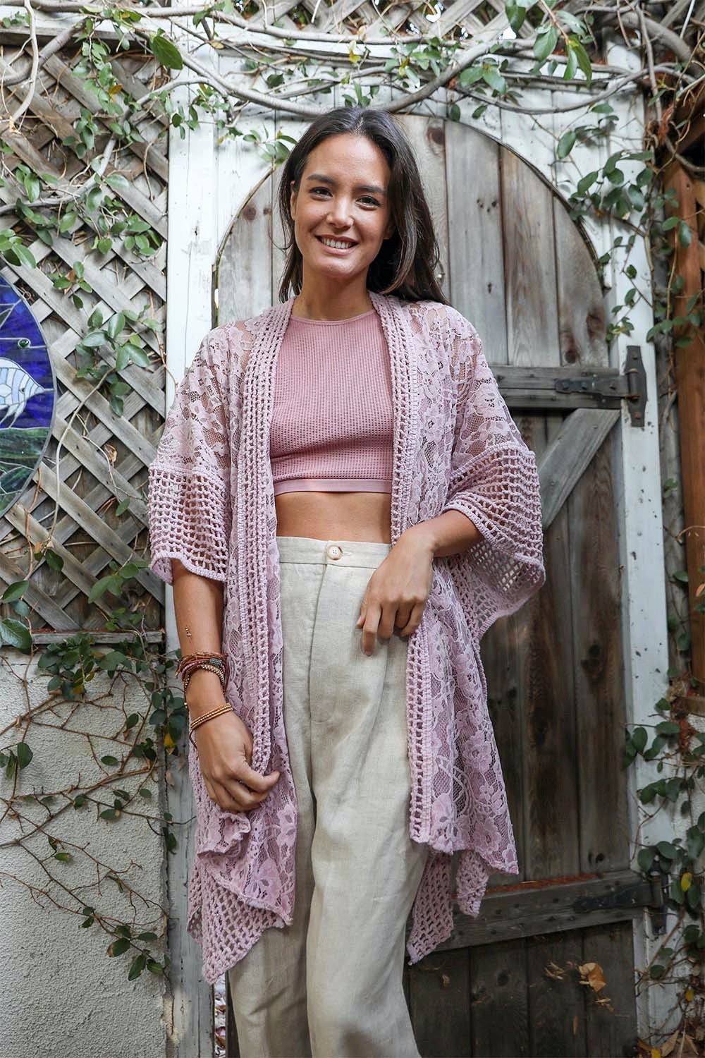 Open Front Floral Knit Kimono – Casual Elegance-Soul Flow Apparel