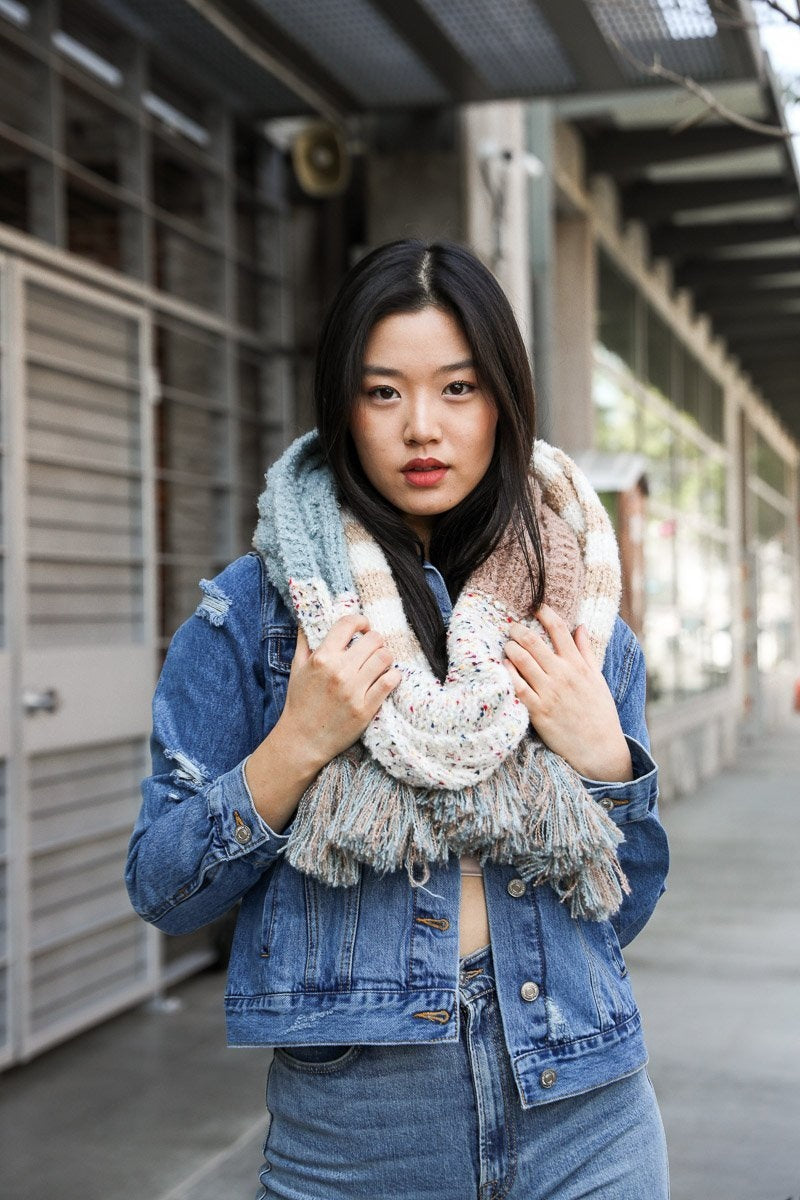 Boho Speckle Stripe Tassel Scarf-Soul Flow Apparel