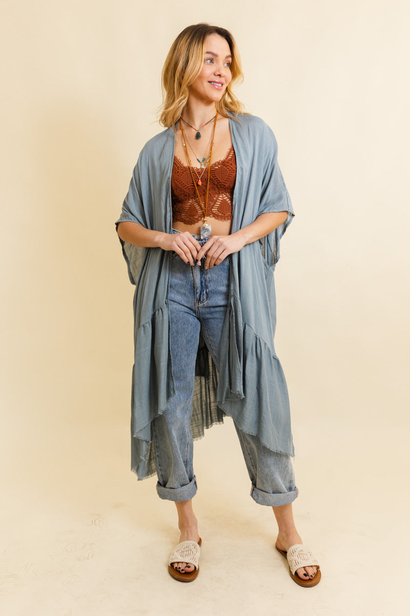 Soul Flow Apparel | Boho Solid Ruffle Edge Bohemian Kimono