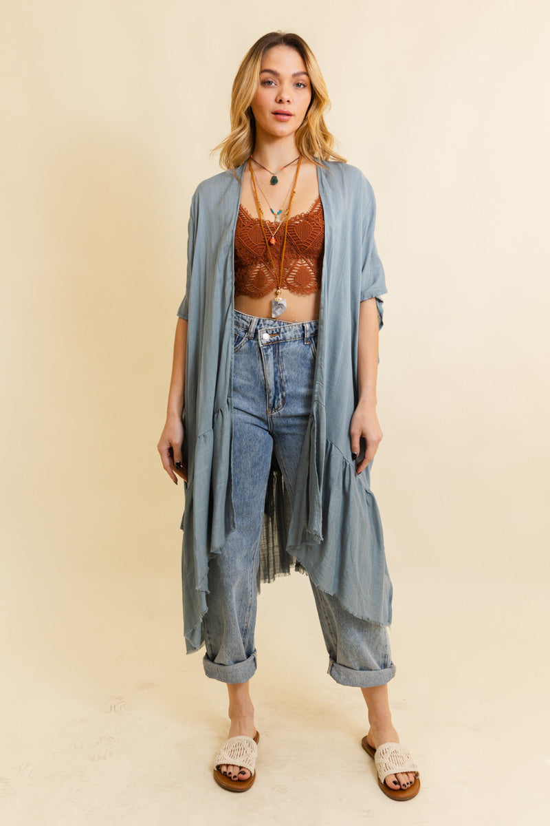 Soul Flow Apparel | Boho Solid Ruffle Edge Bohemian Kimono