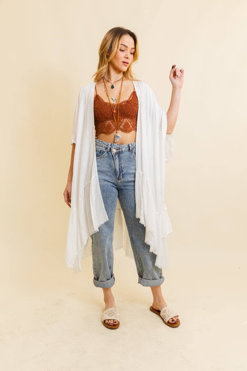 Soul Flow Apparel | Boho Solid Ruffle Edge Bohemian Kimono