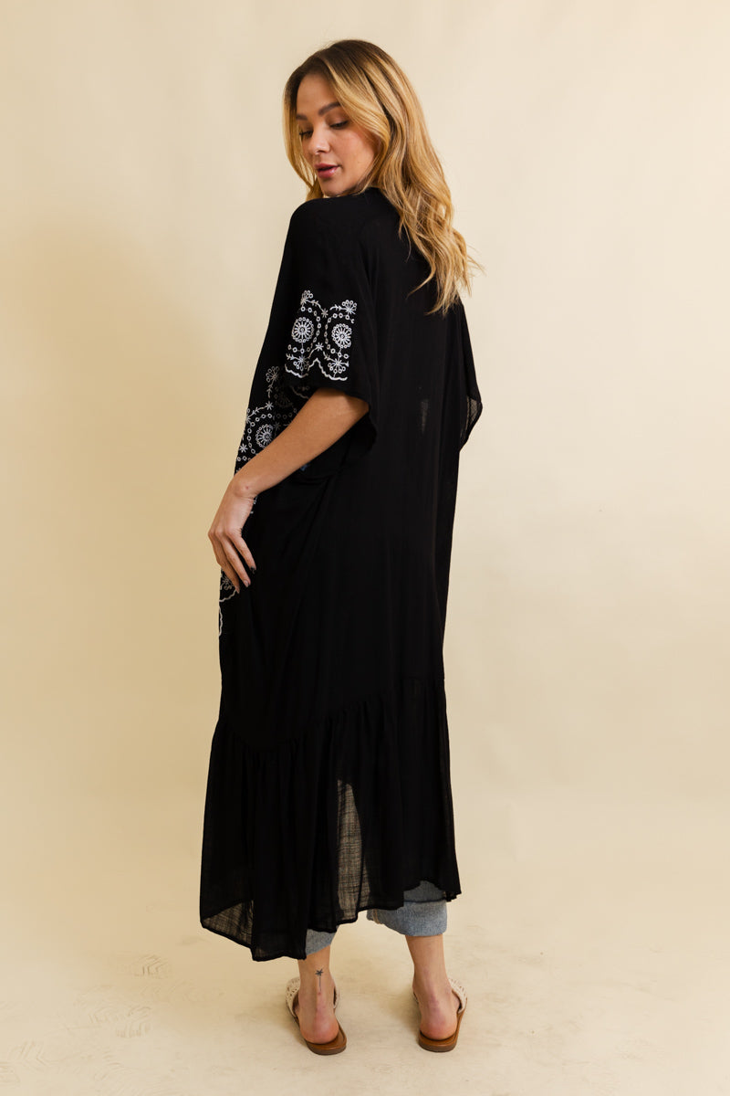 Soul Flow Apparel | Boho Boho Tribal Embroidered Longline Kimono