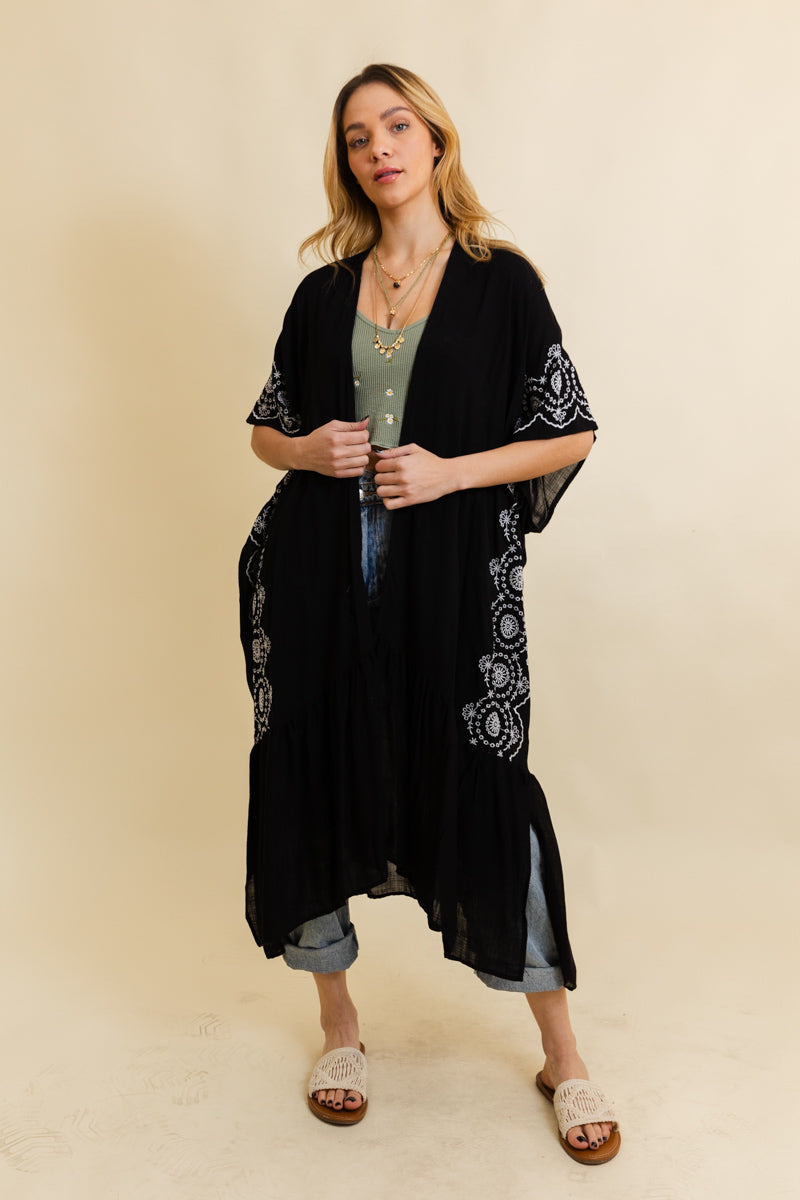 Soul Flow Apparel | Boho Boho Tribal Embroidered Longline Kimono