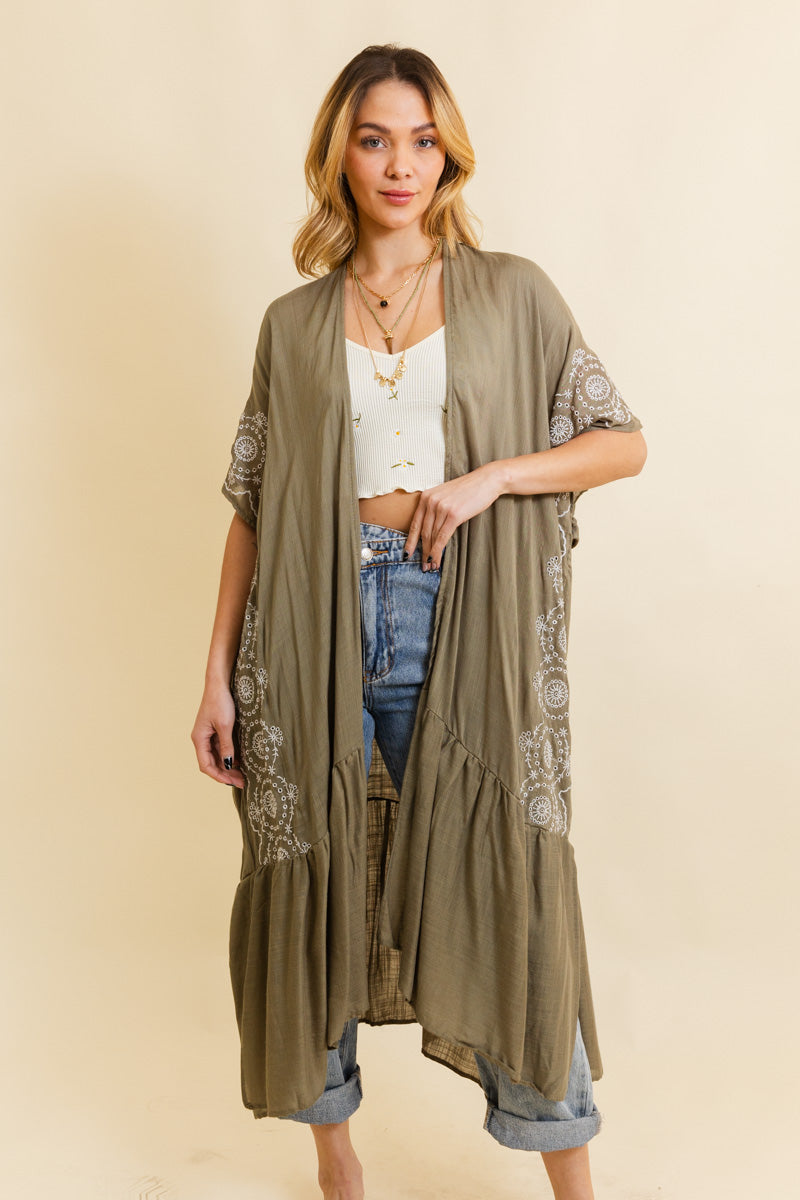 Soul Flow Apparel | Boho Boho Tribal Embroidered Longline Kimono