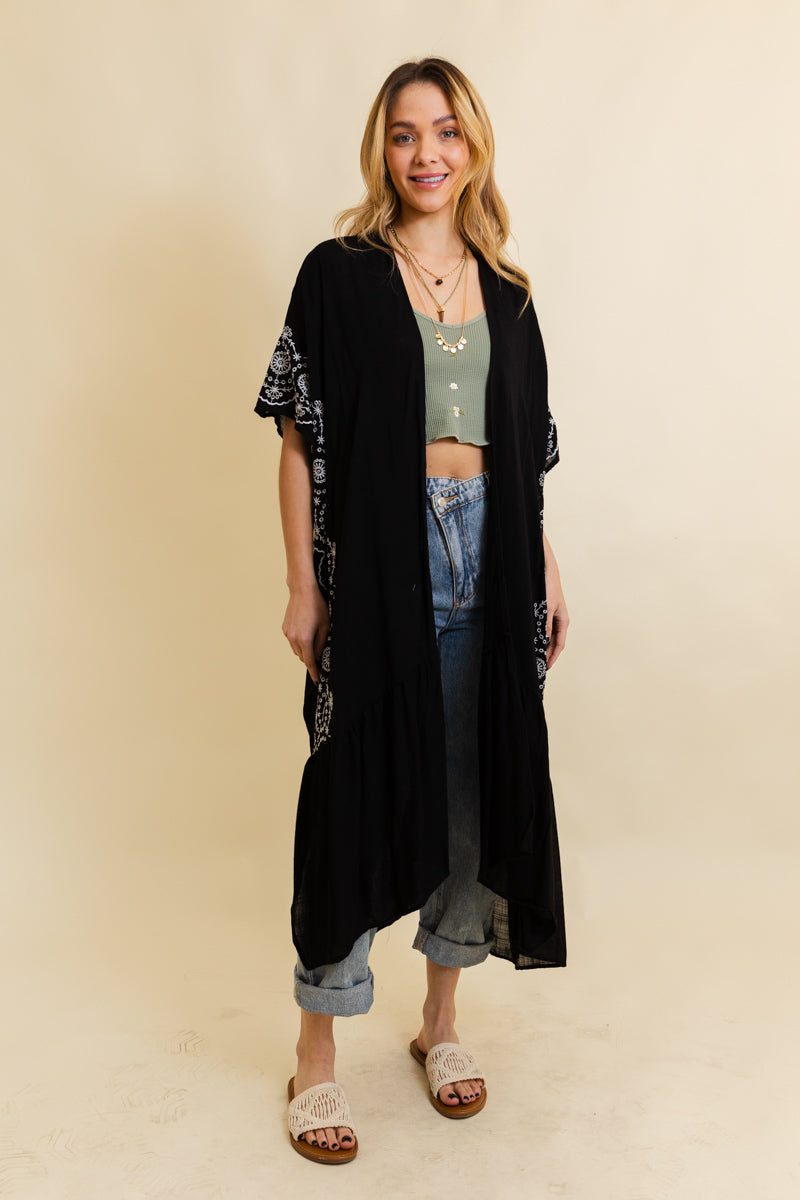 Soul Flow Apparel | Boho Boho Tribal Embroidered Longline Kimono