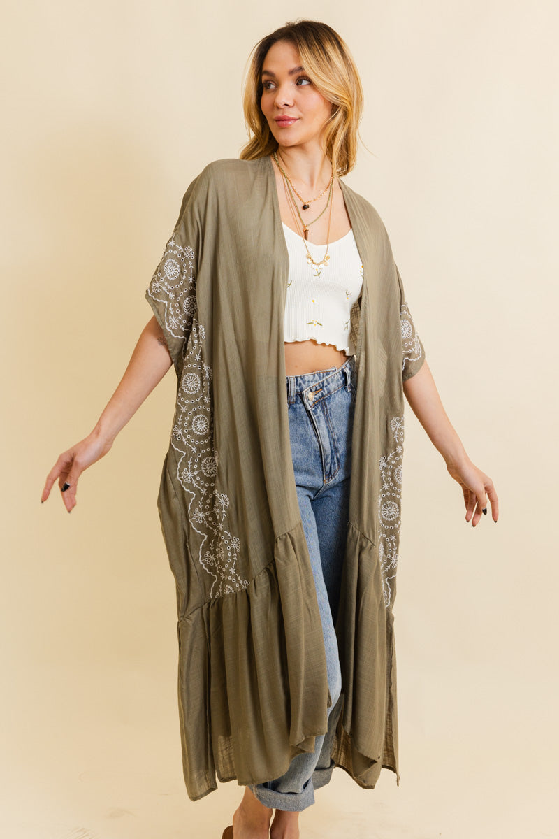 Soul Flow Apparel | Boho Boho Tribal Embroidered Longline Kimono