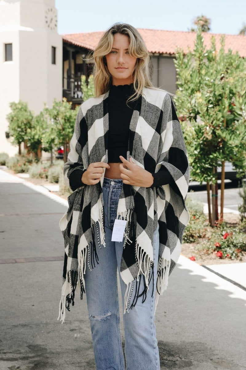 Buffalo Check Tassel Ruana-Soul Flow Apparel