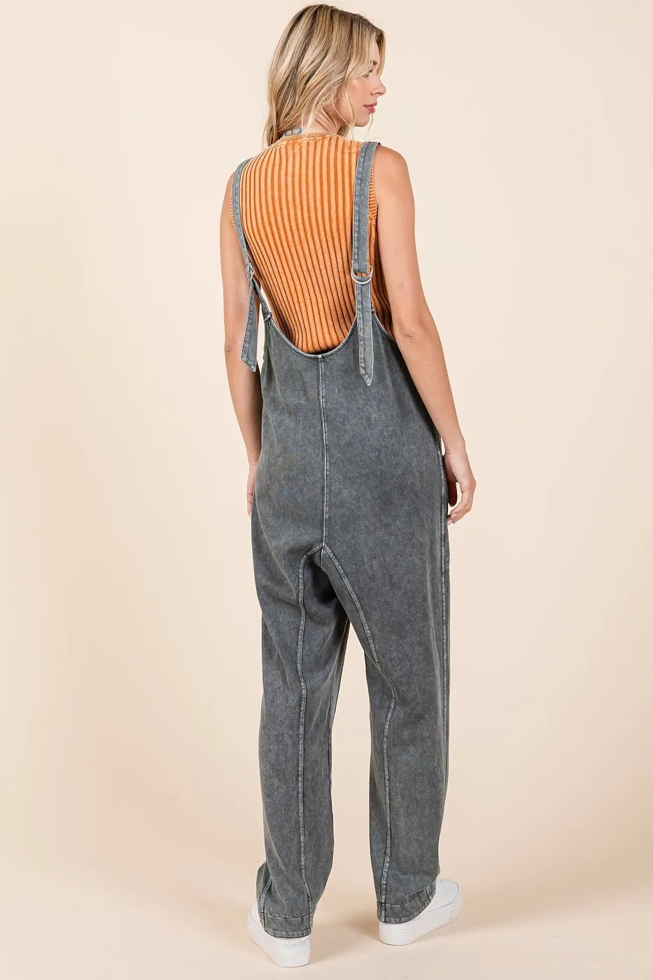 Mittoshop Mineral Wash Relaxed Fit Sleeveless Harem Jumpsuit-Soul Flow Apparel