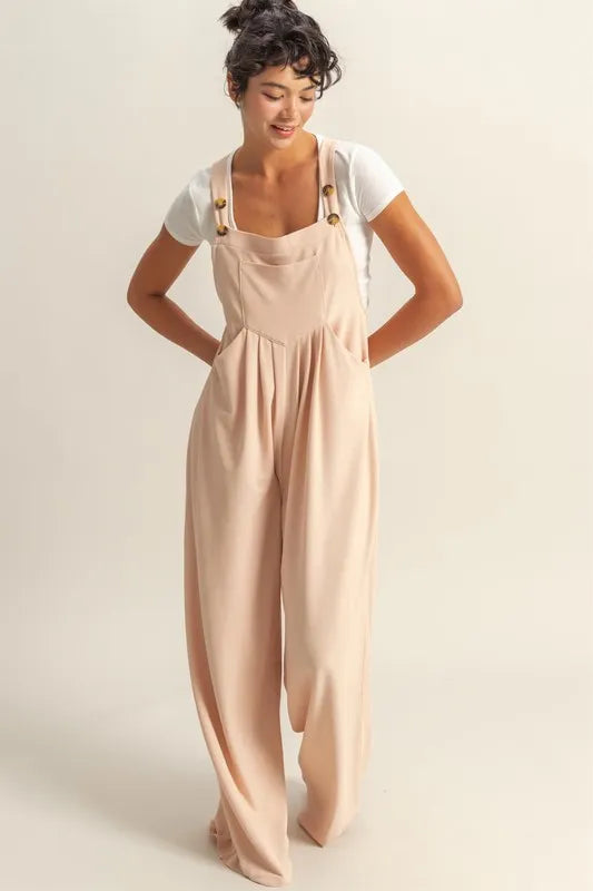 HYFVE Pleated Detail Front Pocket Wide Strap Overalls-Soul Flow Apparel