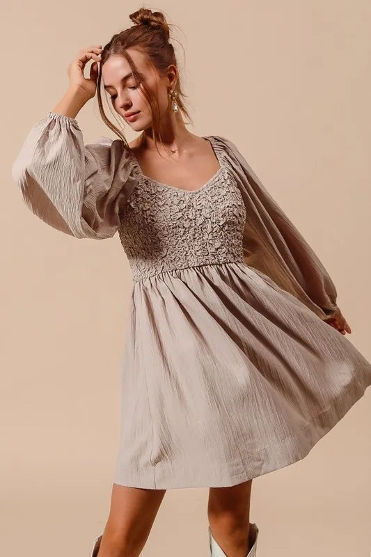 SO ME Textured Woven Smocked Dress-Soul Flow Apparel