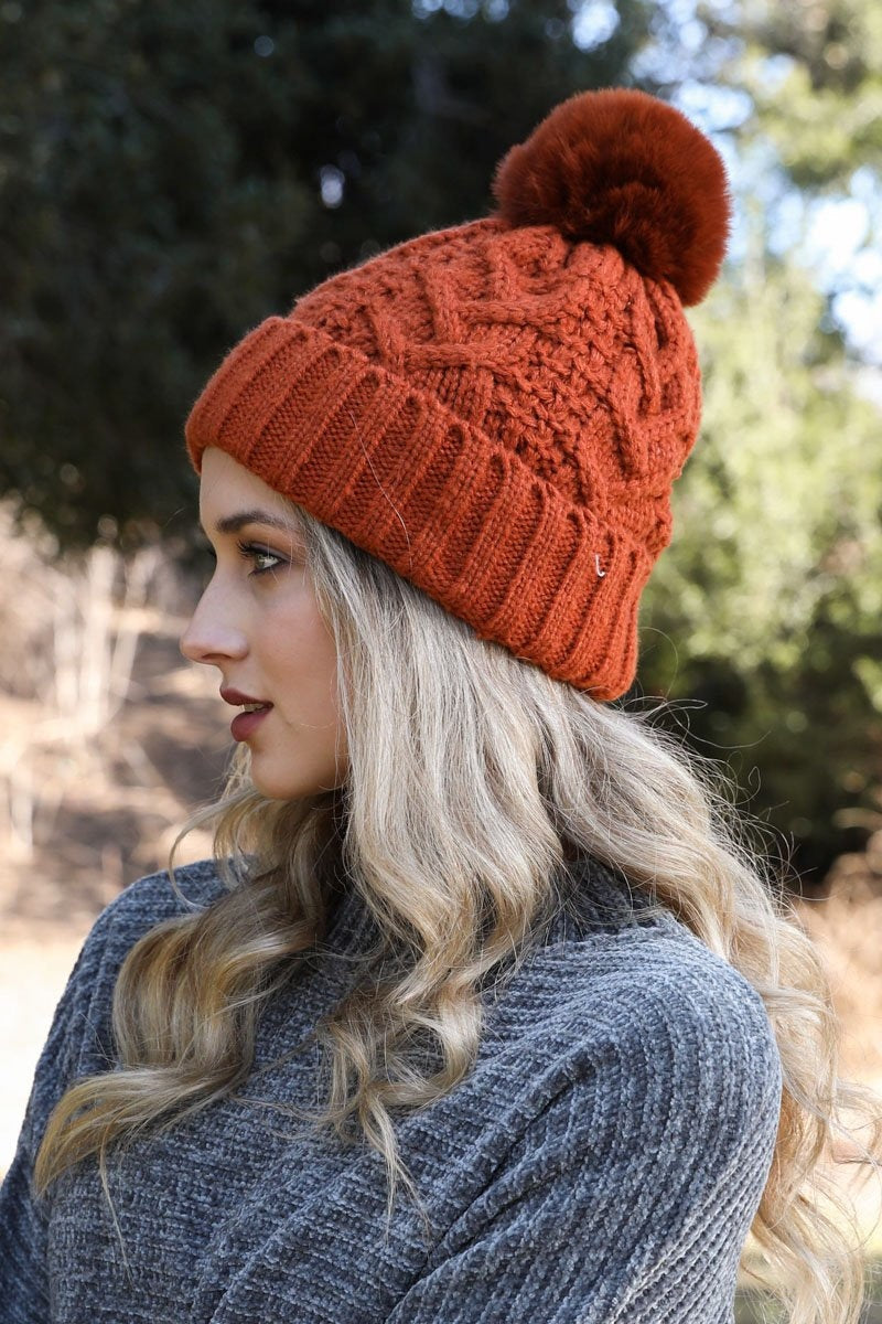 Cable Knit Pom Beanie-Soul Flow Apparel