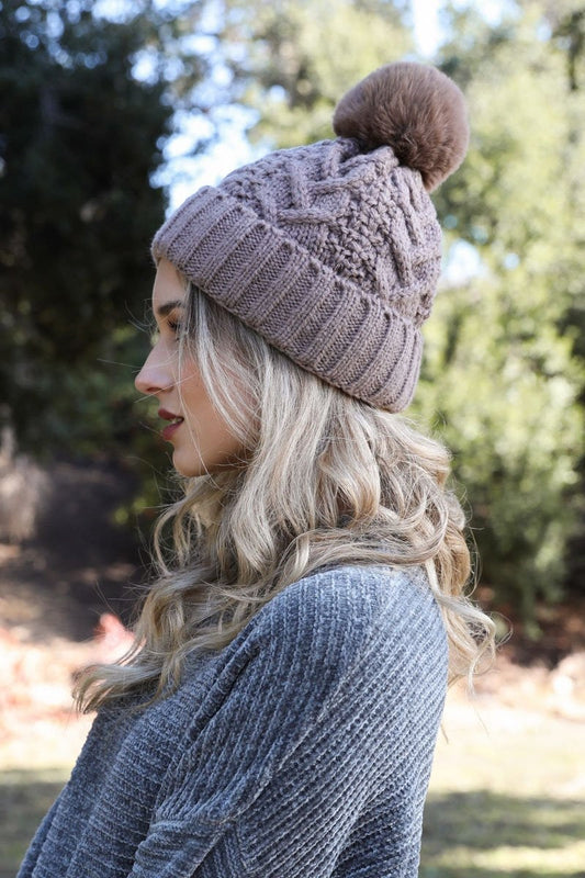 Cable Knit Pom Beanie-Soul Flow Apparel