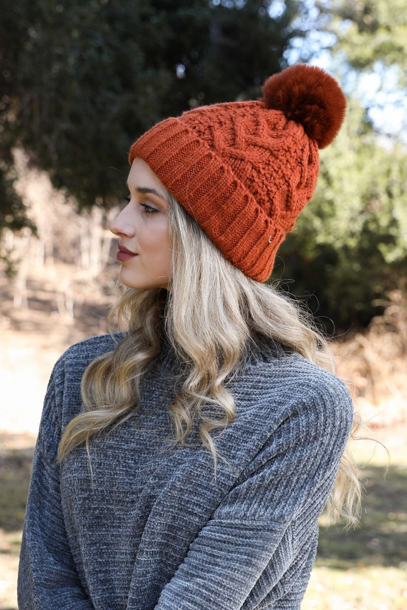 Cable Knit Pom Beanie-Soul Flow Apparel