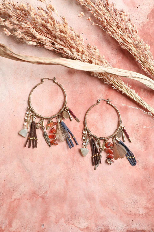 Carnelian & Jade Fringe Hoop Earrings-Soul Flow Apparel