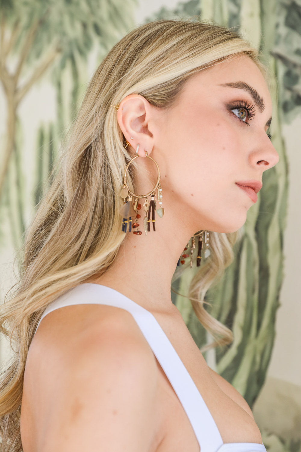 Carnelian & Jade Fringe Hoop Earrings-Soul Flow Apparel