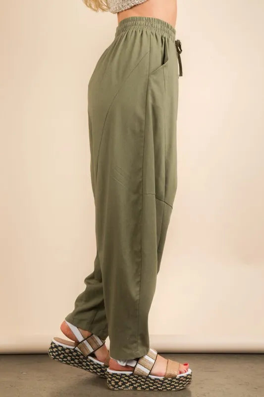 VERY J Solid Barrel Comfy Woven Pants-Soul Flow Apparel