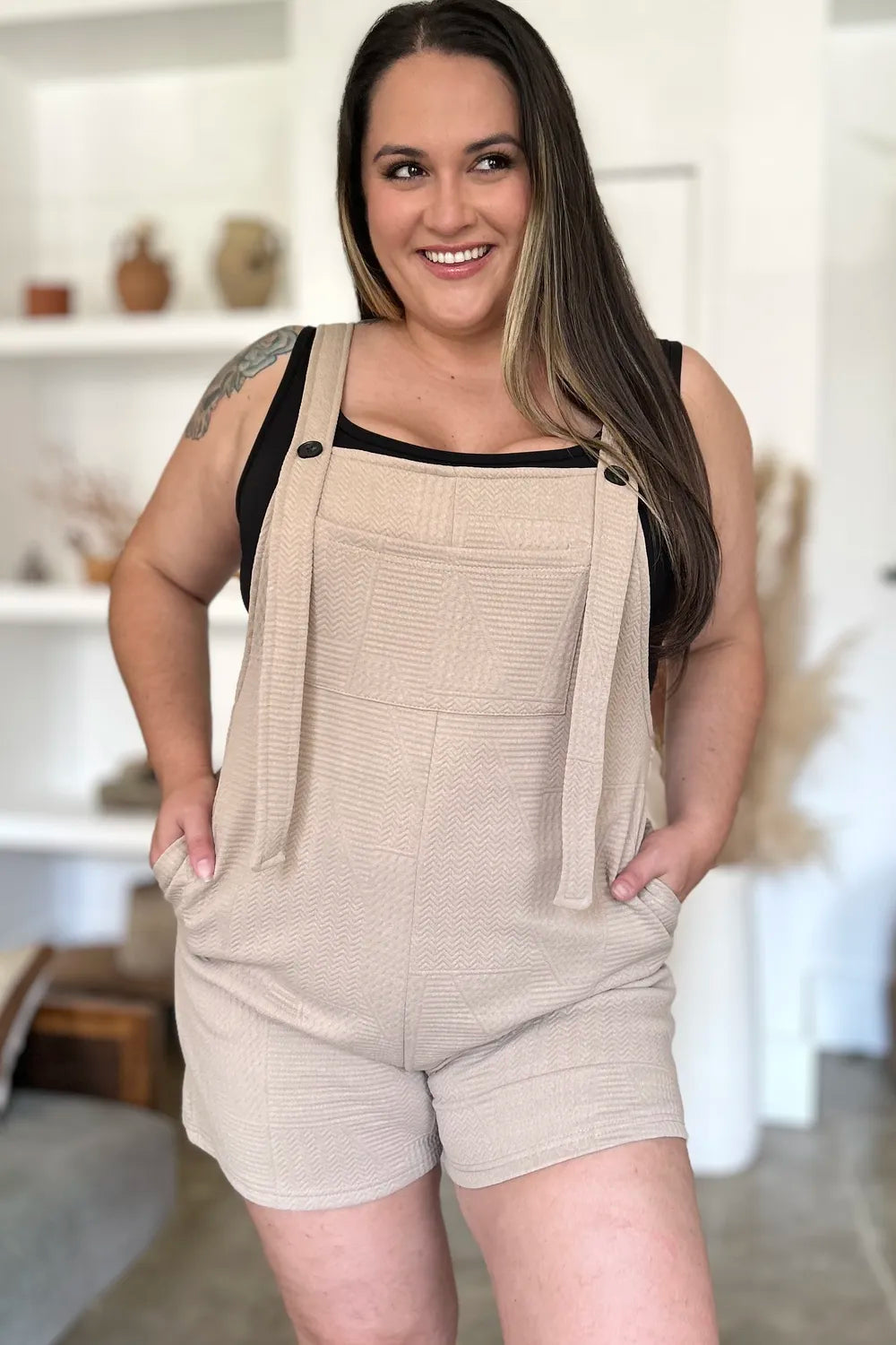 Double Take Full Size Texture Sleeveless Romper-Soul Flow Apparel