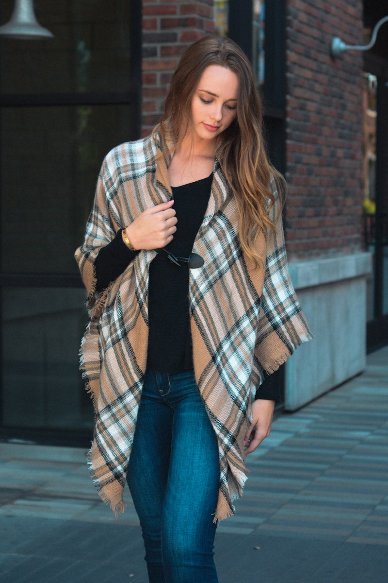 Classic Flannel Toggle Poncho-Soul Flow Apparel