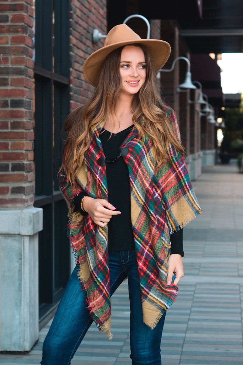 Classic Flannel Toggle Poncho-Soul Flow Apparel
