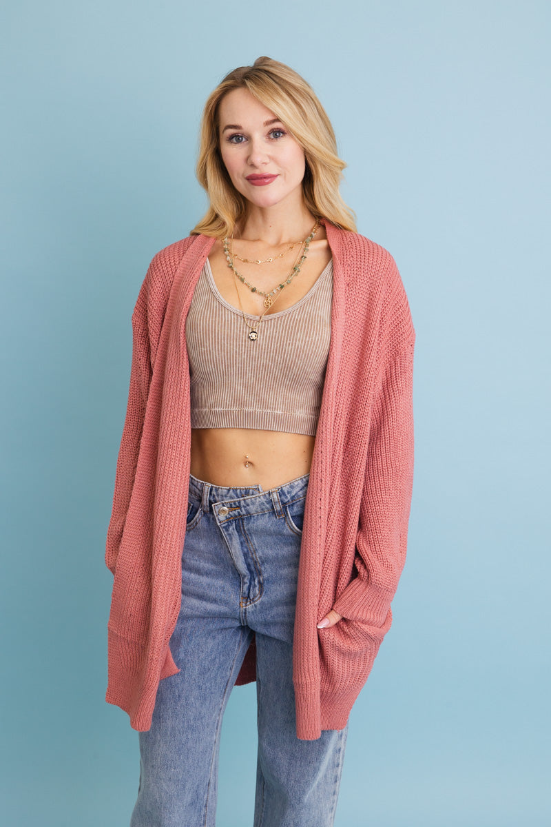 Cozy Open-Front Waffle Knit Long Cardigan - Winter Staple ?-Soul Flow Apparel