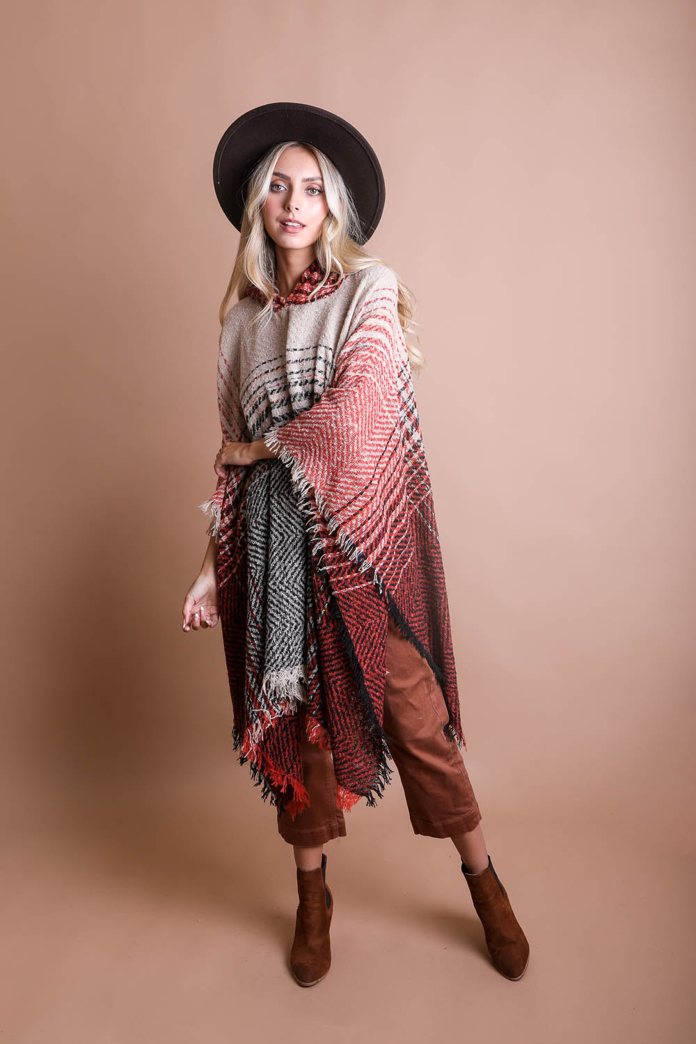 Cuddly Herringbone Hooded Poncho-Soul Flow Apparel